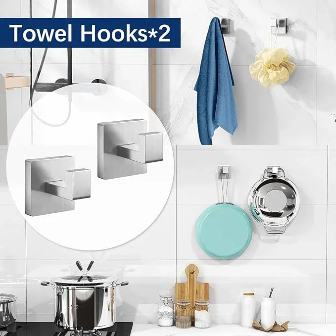 Brushed Nickel Towel Rack for Bathroom Wall Mounted, Bathroom Accessory Set 5-Pieces Bathroom Hardware Set 16In Towel Bar Set - ModernBath
