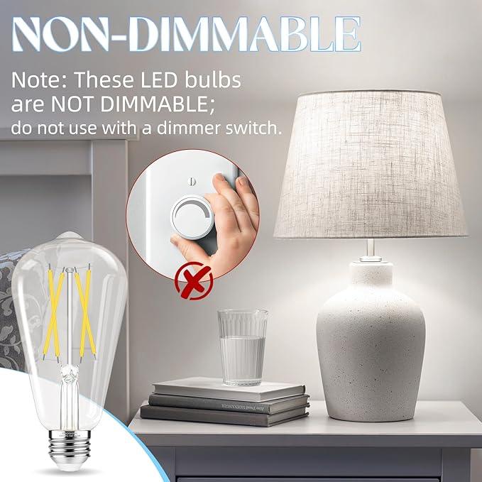 Edison Bulbs, E26 LED Bulb 60 watt Equivalent, Non-Dimmable, Cool White 4000K, ST58 Vintage Light Bulbs, 90+ CRI, 6W, 600LM, E26 Medium Base, Clear Glass, 12 Pack - ModernBath