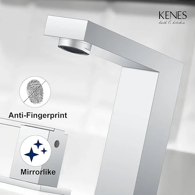 KENES Polished Chrome Widespread Bathroom Faucet 2 Handle Bathroom Sink Faucet 3 Hole, 8-Inch 3 Pieces Vanity Faucet with Pop Up Drain & Supply Lines, KE-9050-5-P - ModernBath