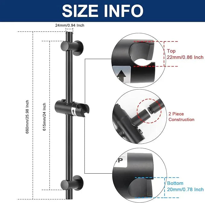 NearMoon Shower Slide Bar with Height/Angle Adjustable Handheld Shower Holder, Bathroom SUS 304 Stainless Steel Shower Head Holder for Bath (Adhesive, Matte Black) - ModernBath