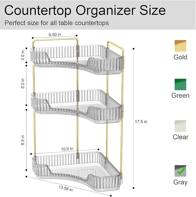 GTI 3-Tier Corner Bathroom Counter Organizer, Large Capacity Makeup Organizer Countertop, Perfume Cosmetics Skincare Vanity Organizers, Exquisite Countertop Storage for Women (Gray) - ModernBath