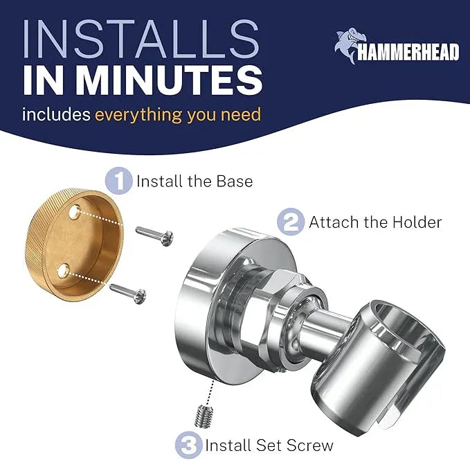 HammerHead Showers® Solid Metal Handheld Shower Head Holder Wall Mount – Chrome – Adjustable Screw Mounted Shower Wand Holder with Pivot Ball – Shower Hose Holder, Fits Most Handheld Shower Heads - ModernBath