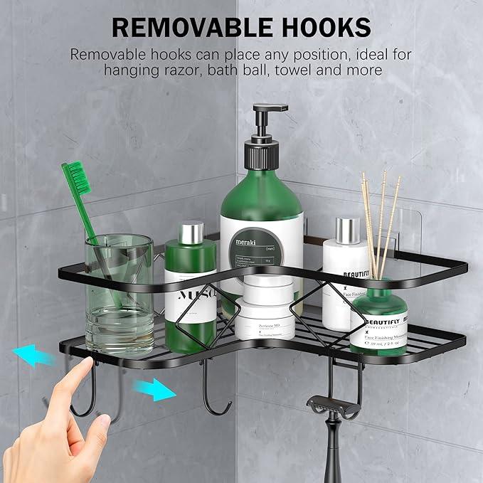 Shower Caddy, 2 Pack Corner Organizer Shelf, Rustproof Wall Mount Shower Storage Rack, No Drilling, 40 lbs Capacity (Glossy Black) - ModernBath