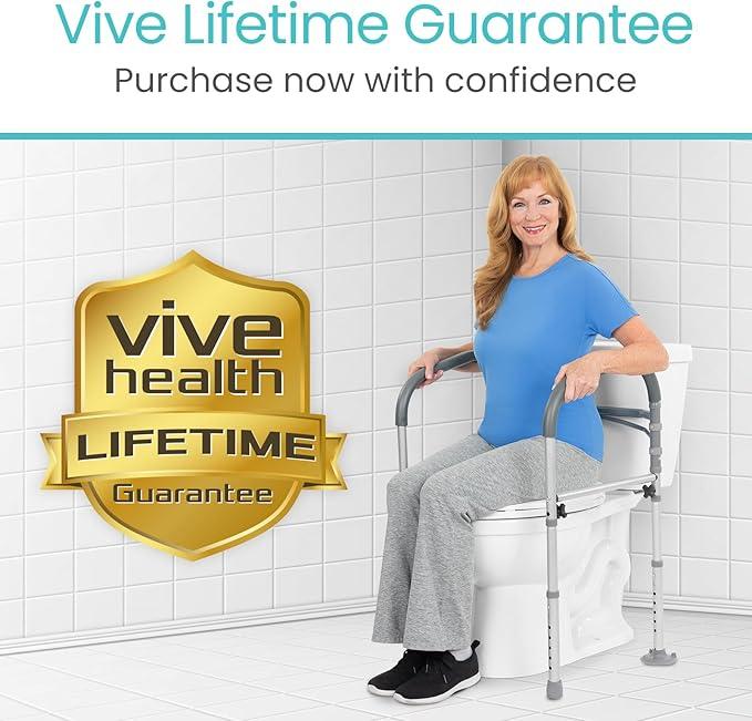 Vive Toilet Safety Rail - Medical Chair for Handicapped & Seniors - Folding Bathroom Frame w/Handles, Arms for Elderly, Disabled - Standalone Grab Bar - Seat Assistance Support Stand Up Assist - ModernBath