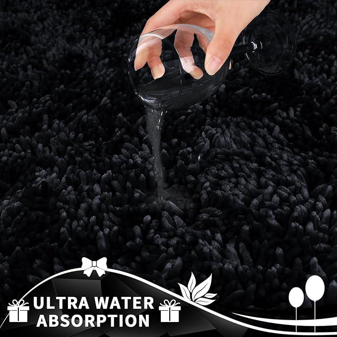 Yimobra Toilet Rugs U Shaped Washable, Extra Thick Soft Absorbent Chenille Contour Bathroom Rugs for Toilet 24x24 Inch, Quick Dry Non Slip Toilet Mat for Bath Floor, Black - ModernBath