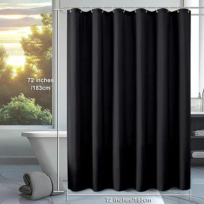 OVZME Zora Solid Black Shower Curtain for Bathroom, Fabric Shower Curtain- Soft Cloth & Hotel Spa Quality, Water Repellent, Machine Washable Shower Curtain Set with 12 Hooks, Grommets Top, 72Wx72L - ModernBath