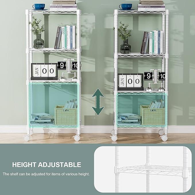 1000 lbs 4-Shelf Adjustable Heavy Duty Steel Wire Rack, Adjustable Storage Shelving Unit with Wheel for Kitchen, Garage, Laundry White 11.8" D x 17.7" W x 40.8" H - ModernBath