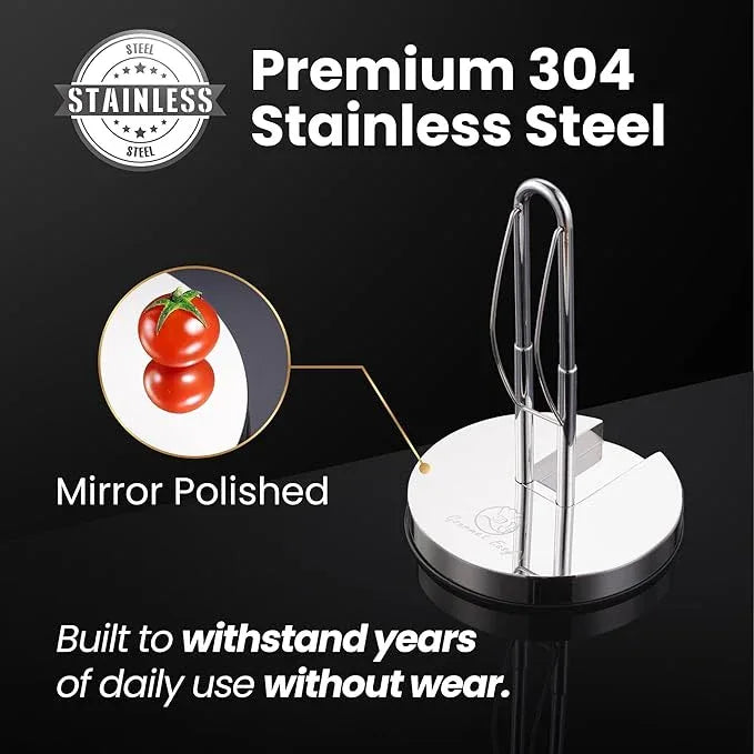 Single Hand Tear Paper Towel Holder, Anti-Slip Kitchen Towels Stand, Adjustable for Various Roll Sizes, Super Space Saver Foldable Stainless Steel Hand Towel Holder, Heavy Duty with 5-Year Warranty - ModernBath