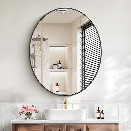 Bathroom Mirrors, 30" x36" Black Mirrors, Oval Vanity Mirrors, Metal Framed Wall Mounted Mirrors, Vertical/Horizontal Mirror for Bathroom Bedroom Entryway Living Room - ModernBath