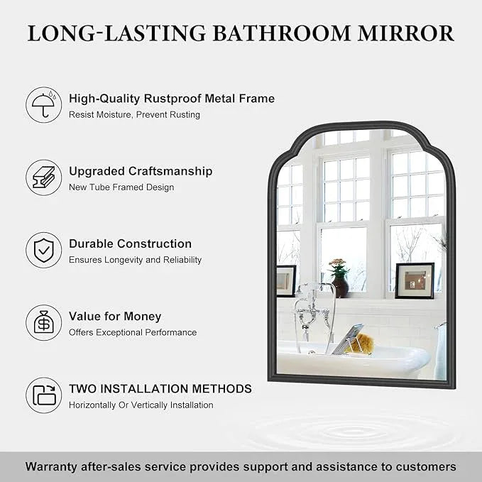 Ferytange 18X24 Inch Black Mirror for Wall with Metal Frame Rectangular Rounded Bathroom Vanity Mirror Anti-Rust, Hangs (Black 18" x 24") - ModernBath