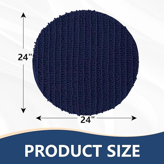 Arotive Luxury Round Chenille Bathroom Rug Mat, Extra Soft Thick Absorbent Shaggy Bath Rugs, Non-Slip Machine Wash Dry Plush Bath Mats for Bathroom, Shower and Tub, 24x24, Navy - ModernBath