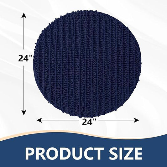 Arotive Luxury Round Chenille Bathroom Rug Mat, Extra Soft Thick Absorbent Shaggy Bath Rugs, Non-Slip Machine Wash Dry Plush Bath Mats for Bathroom, Shower and Tub, 24x24, Navy - ModernBath