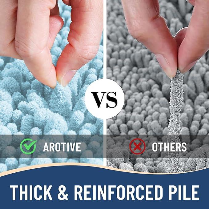 Arotive Luxury Chenille Bathroom Rug Mat, Extra Soft Thick Absorbent Shaggy Bath Rugs, Non-Slip Machine Wash Dry, Plush Bath Mats for Bathroom, Shower and Tub, 54x24, Blue - ModernBath