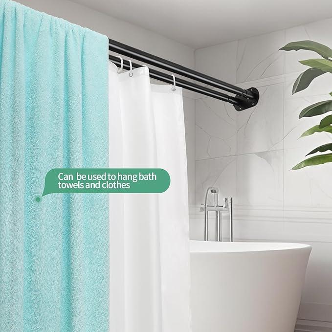 Anndason Double Shower Curtain Rod 28 to 75 Inches Elegant Double Shower Rod Adjustable Wall Mounted Double Shower Curtain Pole for Bathroom (Black, 28 to 75") - ModernBath