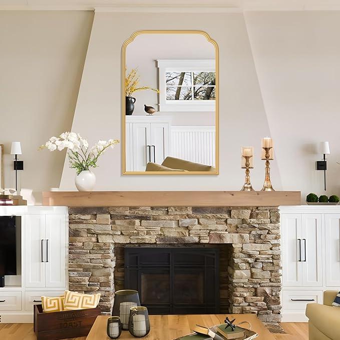 Ferytange 20X30 Inch Gold Bathroom Mirror for Wall, Modern Rounded Corner Rectangle Mirror with Non-Rusting Iron Metal Framed Bathroom Vanity Mirror for Over Sink Wall Decor(Tempered Glass) - ModernBath