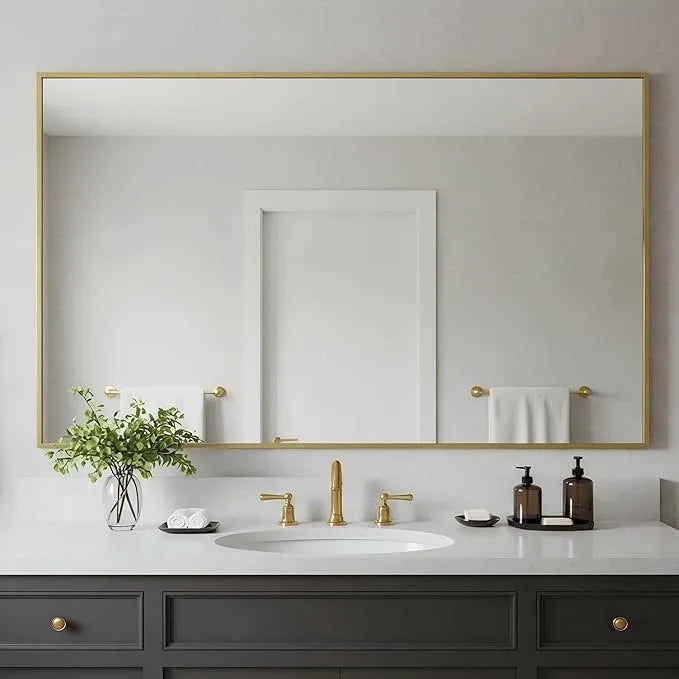 Bonverre 24x40 Inch Brass Bathroom Mirror for Wall, Aluminum Frame Rectangle Rectangular Vanity Mirror, Modern Large for Bedroom, Living Room, Horizontal or Vertical - ModernBath