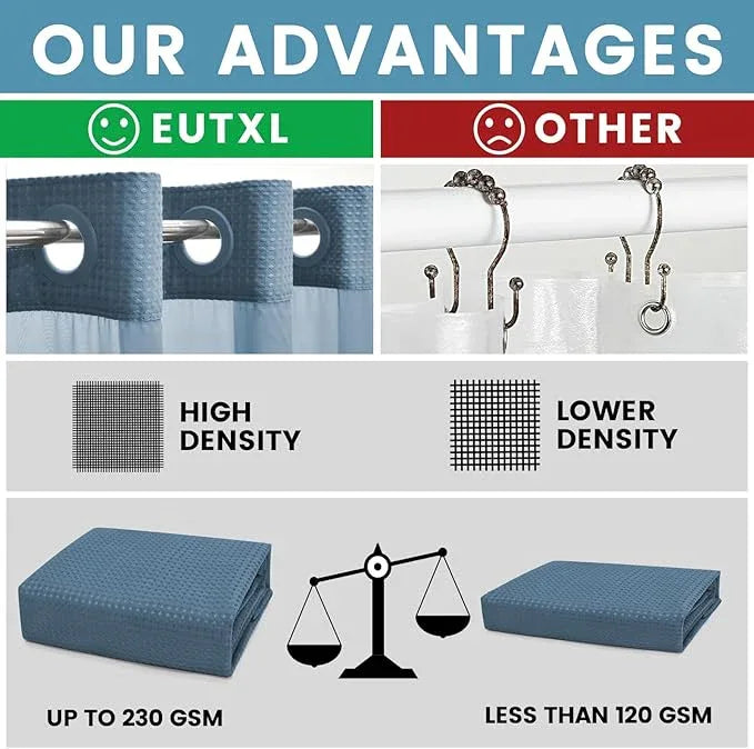EUTXL Moonlight Blue Stall No Hook Shower Curtain with Snap in Liner,230GSM Waffle Weave Shower Curtains for Bathroom,54W x 80H - ModernBath