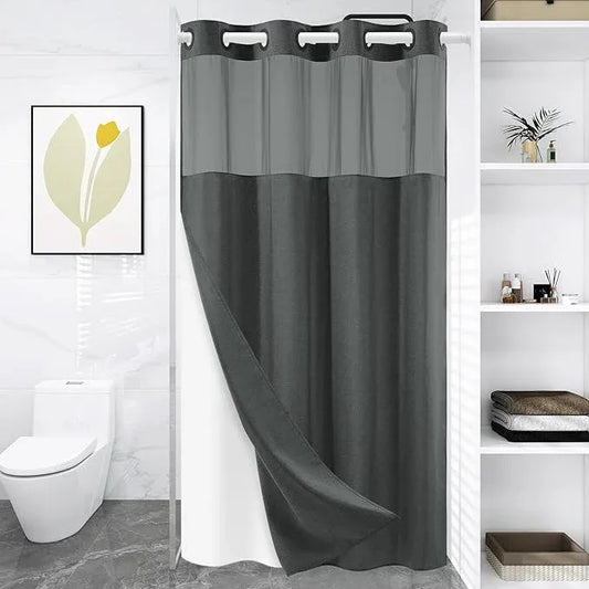 WONICY Small No Hook Shower Curtain with Snap in Liner, Polyester Textured Shower Curtain with Liner Set, Waterproof Washable Hotel Style Shower Curtains for Bathroom, 54Wx80H, Charcoal Grey - ModernBath