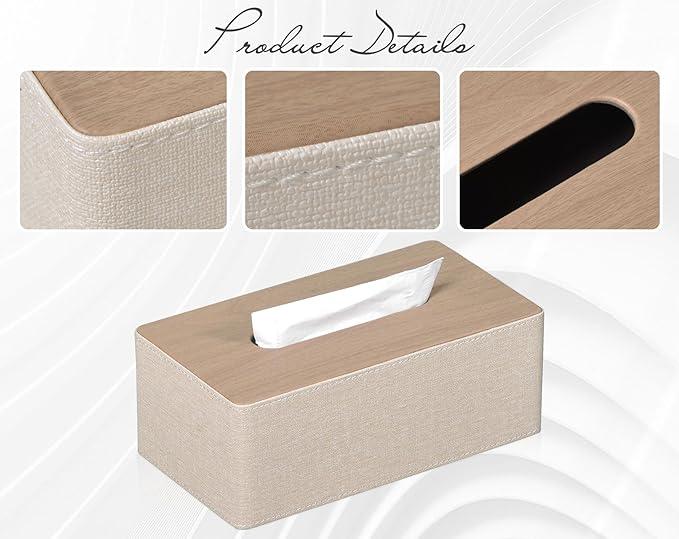 GOLRANLYE Tissue Box Cover Rectangular 9.8"(L) x 5.3"(W) x 4.3"(H) Refined Modern PU Leather Facial Tissue Dispenser Box Holder for Dresser Bathroom Decorative (Beige) - ModernBath