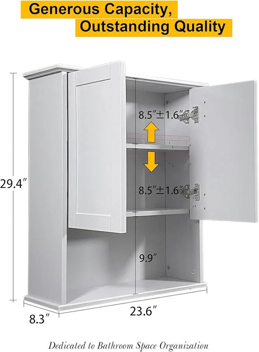 Bathroom Cabinet Wall Mount Buffering Hinge,23"x29" inch Over Toilet Storage Cabinet and Adjustable Shelves, Large Space Wooden Medicine Cabinet (Light Gray) - ModernBath