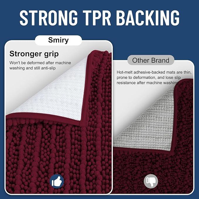 Smiry Bathroom Rugs Mat 59x24, Extra Soft Absorbent Chenille Bath Rugs, Non Slip Rubber Backing Machine Washable Quick Dry Bath Mats for Bathroom Floor, Tub, Shower, Home Decor Accessories, Burgundy - ModernBath