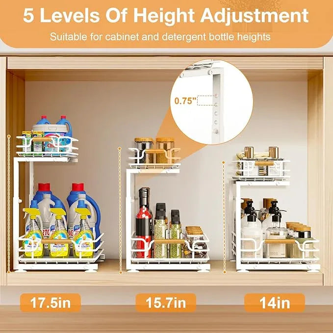 JYPS 2 Pack Under Sink Organizer, 2 Tier Pull out Under Kitchen Bathroom Sink Organizer and Storage, Metal Sliding Drawer for Cabinet Pantry Undersink Organizers Shelf - ModernBath