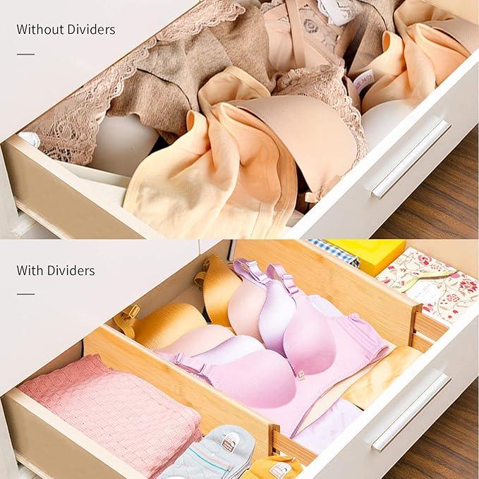 Utoplike 4 pcs Bamboo Kitchen Drawer Dividers Large, Adjustable Drawer Organizers, Spring Loaded, Works in Kitchen, Dresser, Bathroom, Bedroom, Drawer, Desk - ModernBath