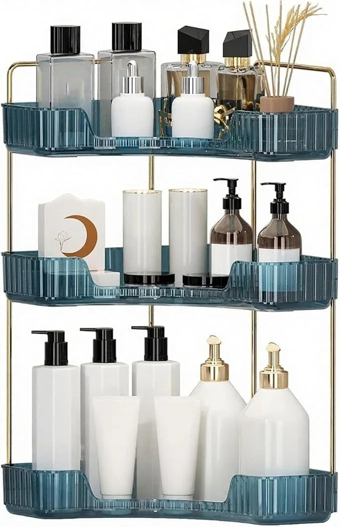 INVSSENE Corner Bathroom Countertop Organizer, Vanity Organizer Trays for Counter, Makeup Organizers, Perfume Tray, Skincare Shelf Storage Gifts for Women Girl Student (Blue, 3 Tiers) - ModernBath