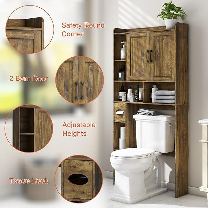 Vabches Over The Toilet Storage Cabinet, Farmhouse Storage Cabinet Over Toilet with Barn Door，Home Space-Saving Toilet Rack for Bathroom, Restroom and Laundry - ModernBath