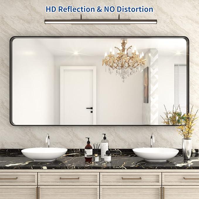 WEER Black Bathroom Mirror 72x36 Inch, Black Metal Framed Mirror for Wall, Large Rounded Rectangle Matte Black Vanity Mirror Farmhouse, Anti-Rust, Tempered Glass, Hangs Horizontally or Vertically - ModernBath