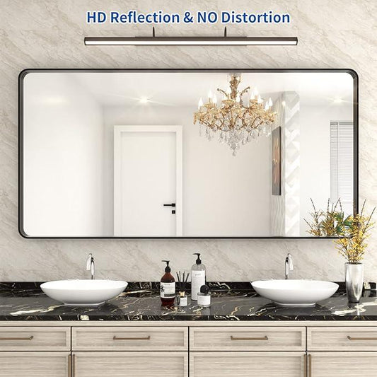 WEER Black Bathroom Mirror 72x36 Inch, Black Metal Framed Mirror for Wall, Large Rounded Rectangle Matte Black Vanity Mirror Farmhouse, Anti-Rust, Tempered Glass, Hangs Horizontally or Vertically - ModernBath
