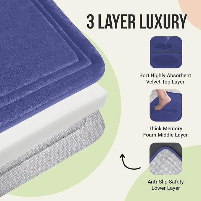 ITSOFT Memory Foam Bath Mat 59x23, Non Slip, Machine Washable, Quick Dry & Absorbent Rugs, Bath Mats for Bathroom Floor, Tub & Shower, Bathroom Rug, Blue - ModernBath