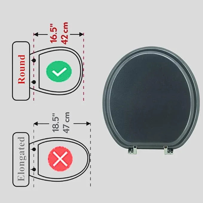BLOFDE Round Toilet Seat Wood Toilet Seat Prevent Shifting with Zinc Alloy Hinges American Standard Size Toilet Seat Easy to Install also Easy to Clean(Round,Sparkling Black) - ModernBath