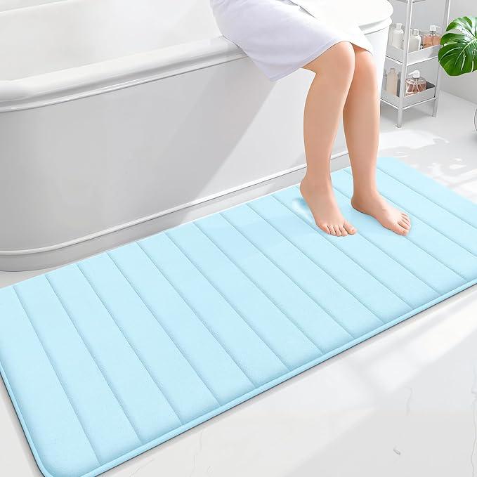 OLANLY Memory Foam Long Bathroom Rugs Runner 59x24, Super Soft Absorbent Bath Mat, Quick Dry, Machine Washable Shower Floor Rugs, Bathmat Carpet, Bathroom Home Decor Accessories, Sky Blue - ModernBath