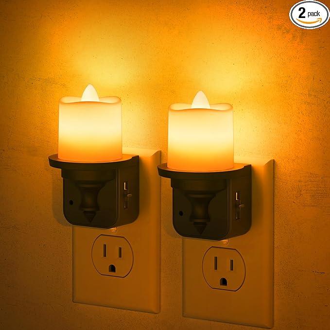 JandCase Flameless Candle Night Light, 2 Pack Night Lights Plug into Wall, 2000K Amber, 0-100LM Dimmable Nightlight, Dusk to Dawn Sensor Light for Dinning Room, Living Room, Bathroom, Hallway - ModernBath