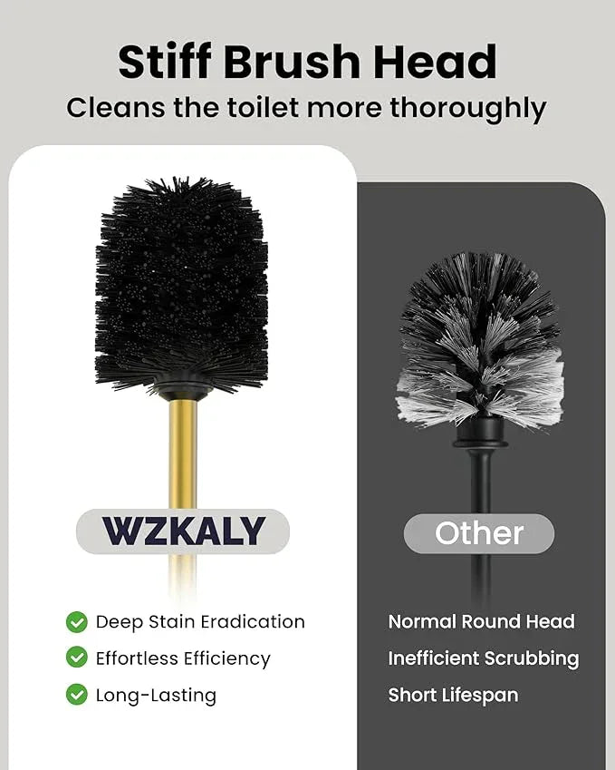 WZKALY Toilet Brush and Holder Set, Toilet Bowl Brush for Bathroom with Long Handle, Stainless Steel Toilet Cleaner Brush with Durable Scrubbing Bristles,Splash-Prooft (Brushed Gold) - ModernBath