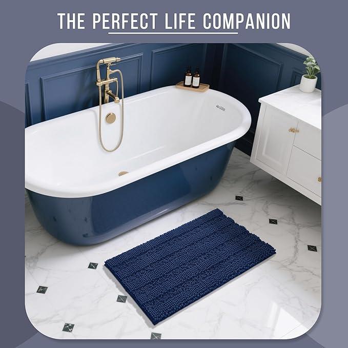 Yimobra Bathroom Rug Mat 36 x 24, Non Slip and Super Absorbent Bath Mat,Machine Washable Quick Dry,Ultra Plush Chenille Shower Rugs for Bathroom Floor Sink Tub and Shower Outside,Navy Blue - ModernBath