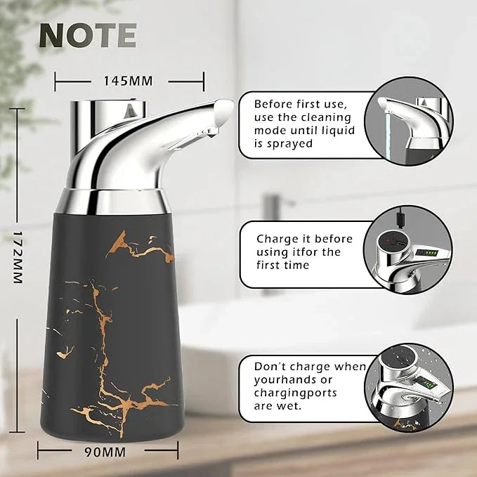 Greatmay Adjustable Automatic Soap Dispenser Touchless, Ceramic Material，4 Adjustable Levels， Type-c Rechargeable Operated Sensor Liquid Soap Pump，Touch-Free Hand Sanitizer Dispenser (Black Silver) - ModernBath