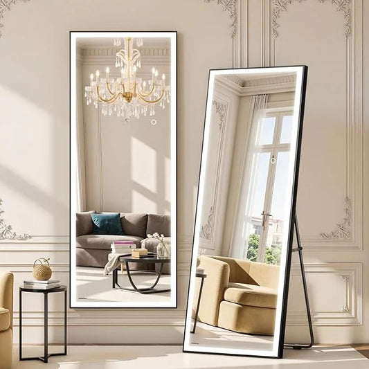 Kosmonia 71x28 Full Length Mirror, Dimmable 3 Color LED Light w/Light Memory, Distortion Free Silver Coating Mirror, HD Reflection &Anti Desilvering,Tempered Glass &Shatter Proof Film Doubles Safety - ModernBath