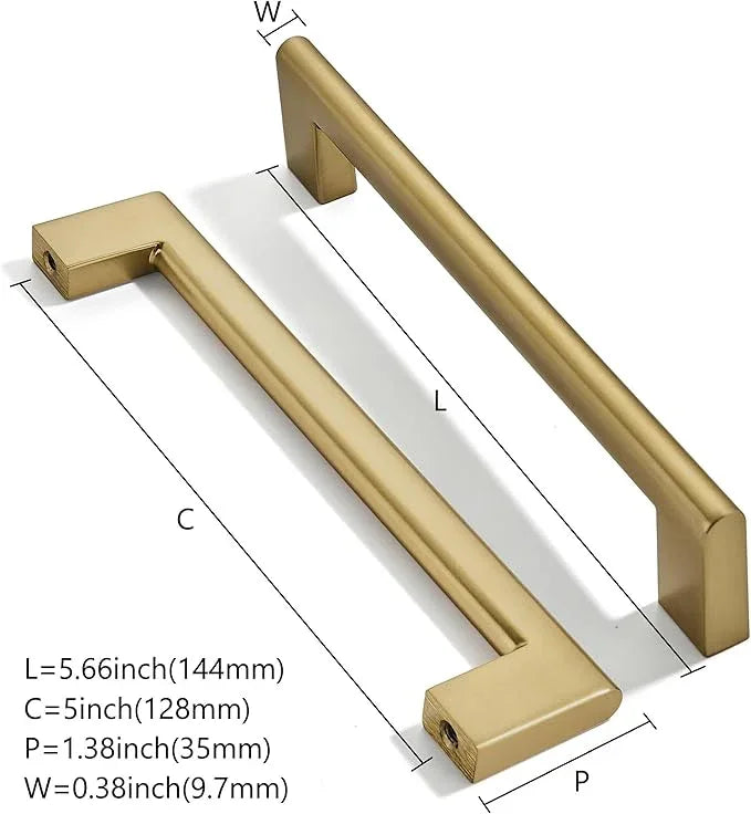 khtumeware 5 Inch Hole Center 10 Pack,Brushed Brass Cabinet Pulls Heavy Duty Solid Brushed Gold Kitchen Drawer Handle Antique Cabinet Hardware for Bathroom, Drawer, Cabinet - ModernBath