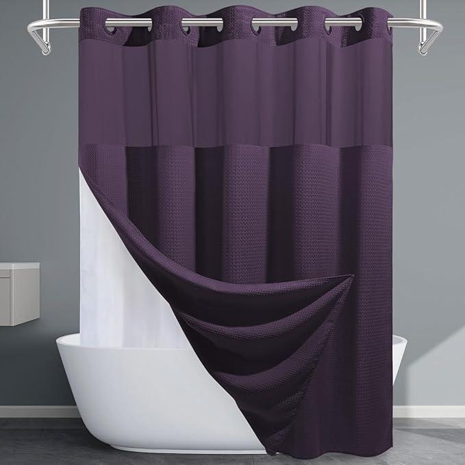 EUTXL Purple Hotel Style Shower Curtain with Snap in Liner - 230GSM Waffle Textured,Hotel Grade,Spa Like Bath Curtain,71W x 74H - ModernBath