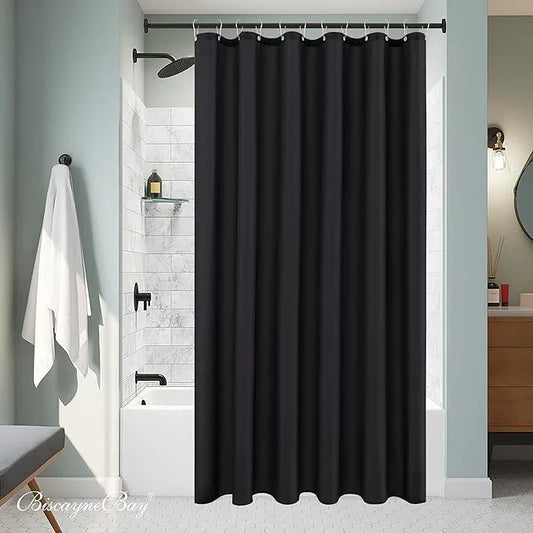 Biscaynebay Fabric Narrow Shower Stall Curtain Liners 36" Width by 72" Length, Black Water Resistant Bathroom Curtains, Rust Resistant Grommets (6 Holes) Weighted Bottom Machine Washable - ModernBath