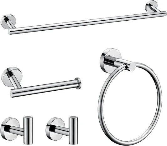 5 Pieces Polished Chrome Bathroom Hardware Accessories Set, SUS304 Stainless Steel 24 Inch Bath Towel Bar Set, Round Bathroom Towel Holder Set, Towel Racks for Bathroom Wall Mounted - ModernBath