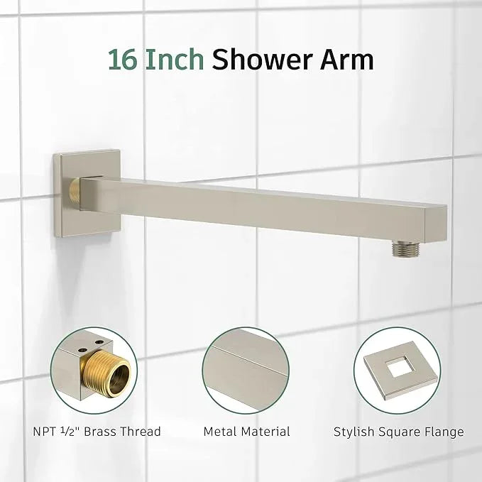 SunCleanse Shower Faucet Set with Valve, 8 Inch Square Shower Head and Handle Set, Single Handle Shower Trim Kit with Extra Long Shower Arm, Brushed Nickel - ModernBath
