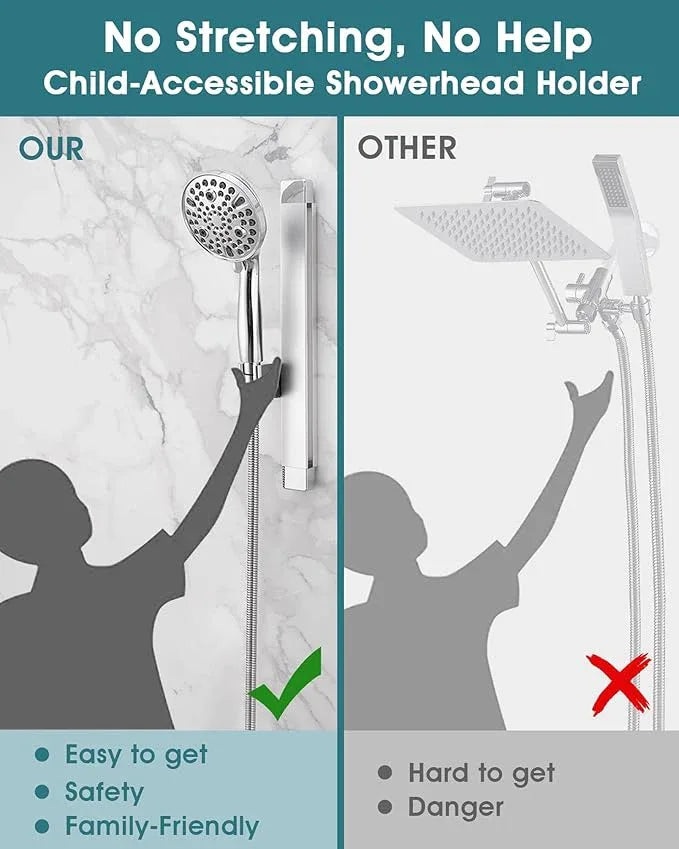 Height & Angle Adjustable Handheld Shower Head Holder, Metal Handheld Showerhead Holder, Hand Held Showerhead Holder Wall Mount, Strong Adhesive, No Drill, Suitable for Bathroom or RV, Chrome - ModernBath