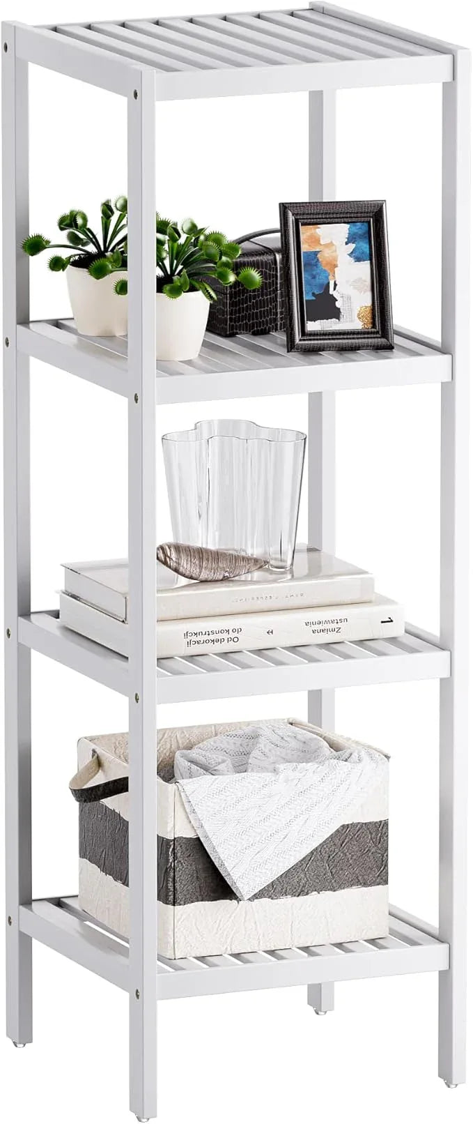 SMIBUY Bathroom Storage Shelf, 4-Tier Bamboo Rack Organizer, Multifunctional Shelving Unit for Living Room Bedroom Kitchen (White) - ModernBath
