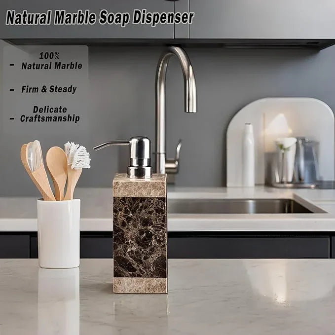 Hand Liquid&Lotion Soap Dispenser Pump Bottle Natural Marble for Kitchen Bathroom Countertop Laundry Room Holds Dish Soap Shampoo Laundry Liquid Shower Gel(Coffee Colour) - ModernBath