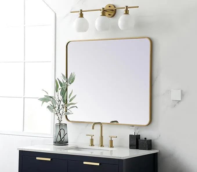 ARS Concepts Aura, Soft Corner Metal Rectangular Mirror 30X36 Inch in, Modern, Brass - ModernBath