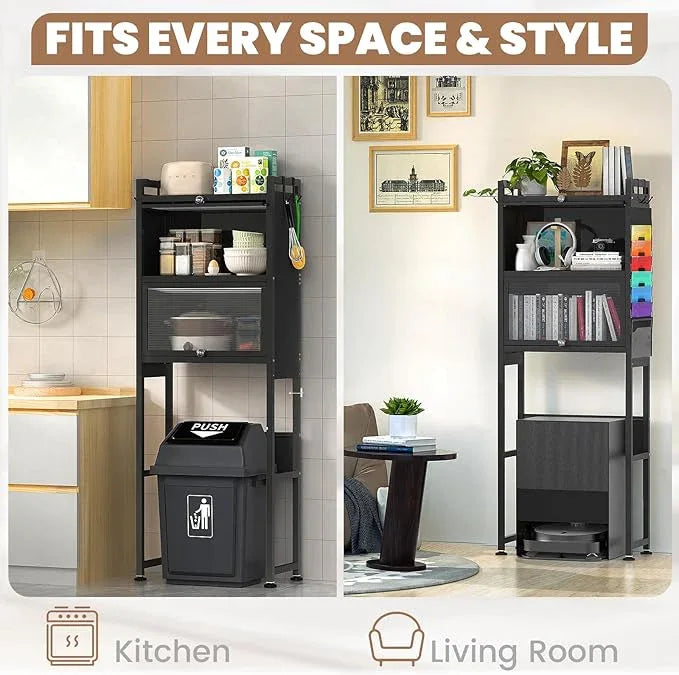 ZZL Over The Toilet Storage Cabinet,3-Tier,Bathroom Toilet Organizer,Waterproof, Cabinet Door Design,Freestanding Space Saver with 4 Hooks for Bathroom,Black - ModernBath