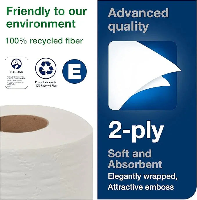 Tork Advanced Toilet Paper Roll, White, Compatible with T24 Dispensers, 2-ply, Soft Tissue, 80 rolls x 500 sheets (2461200) - ModernBath